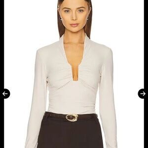 Susana Monaco Square Gathered Cream Long Sleeve Top